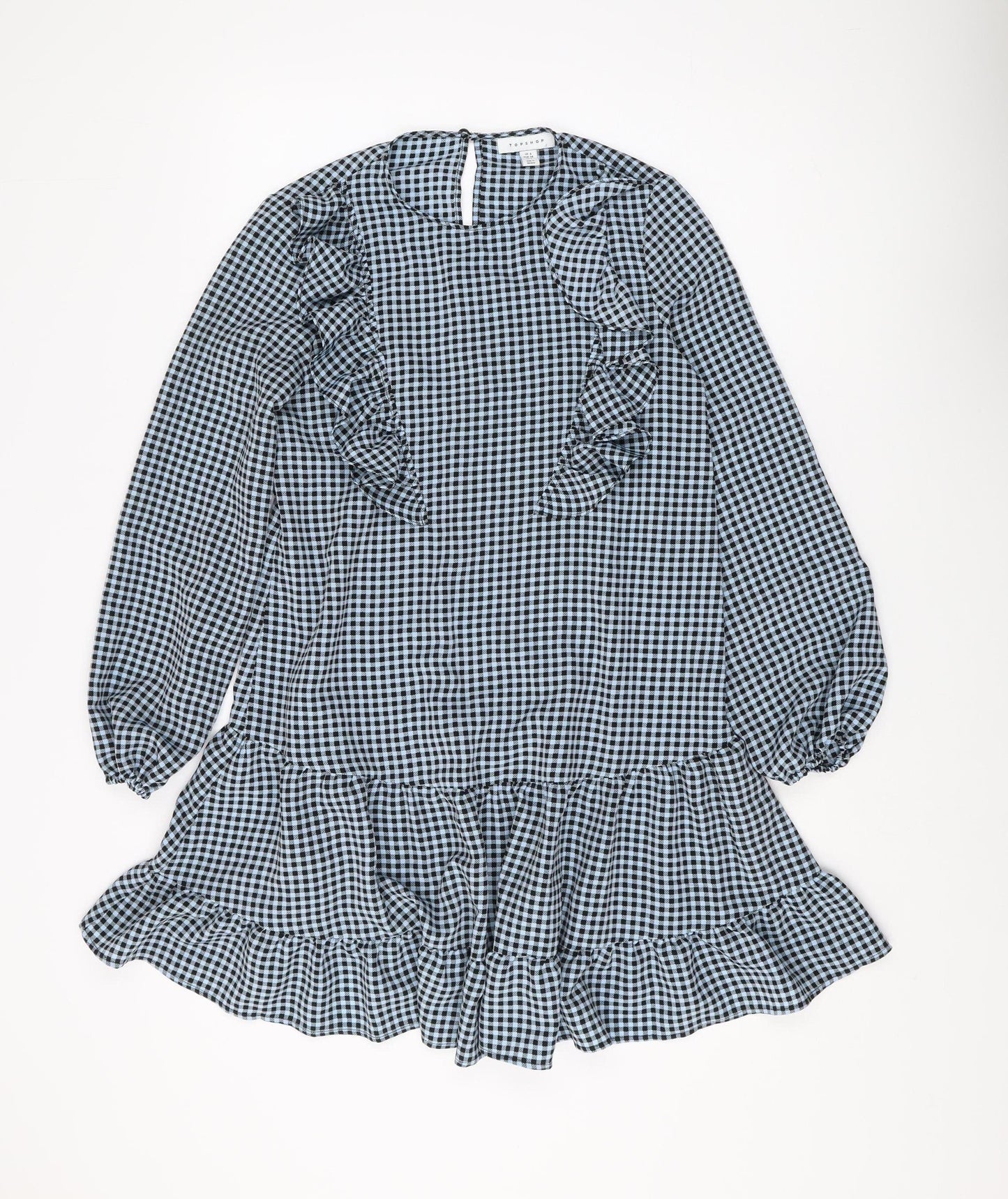 Topshop Women's Black Check Ruffle Dress Size 6