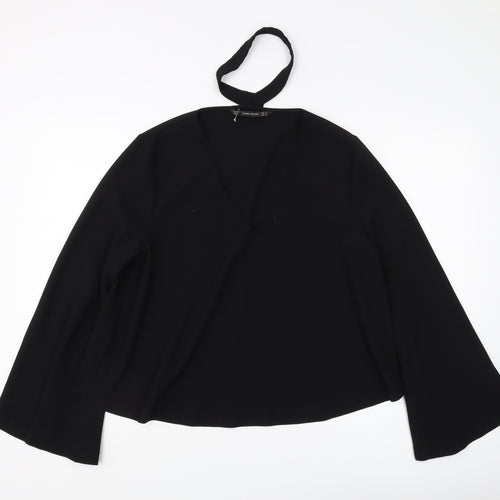 Zara Women's Black V-Neck Long Sleeve Top, Size L