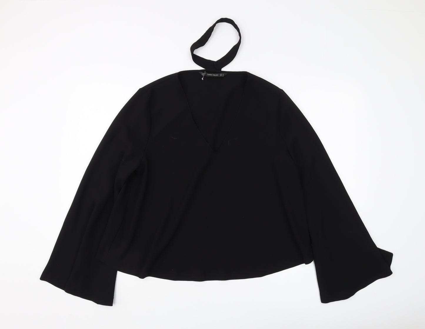 Zara Women's Black V-Neck Long Sleeve Top, Size L