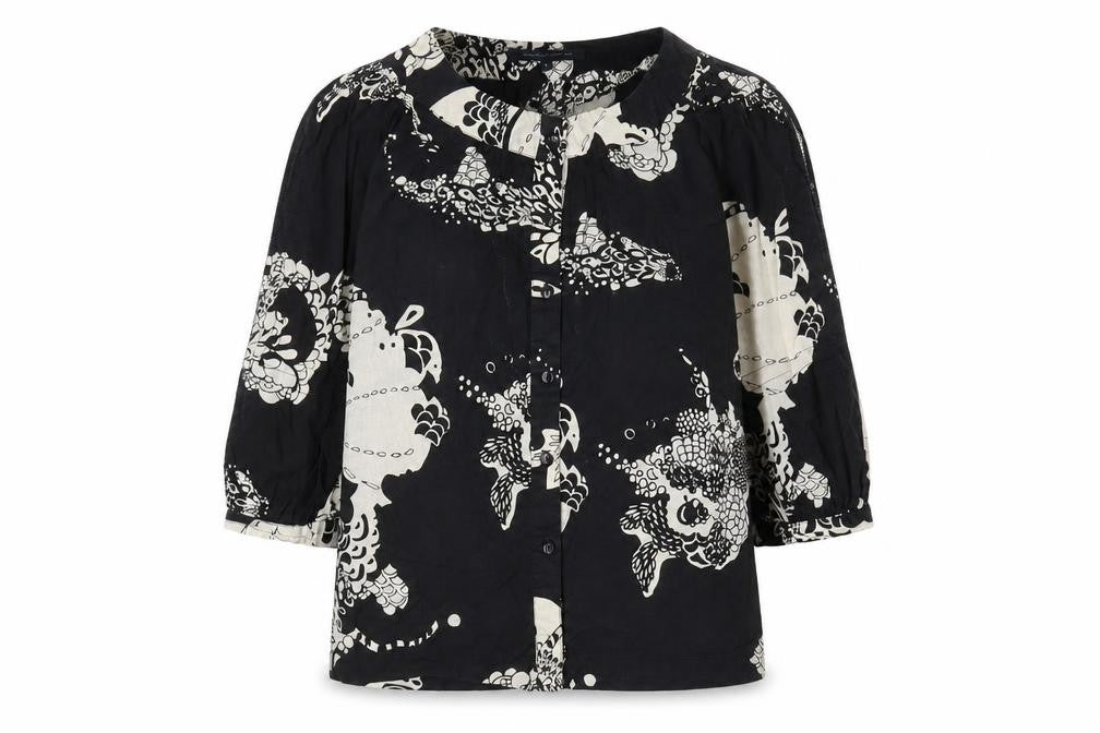 Front view of French Connection Women's Black Floral Blouse -, size 6