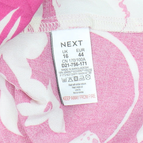 Next Women's Pink Floral Slip Dress, Size 16, Summer Viscose