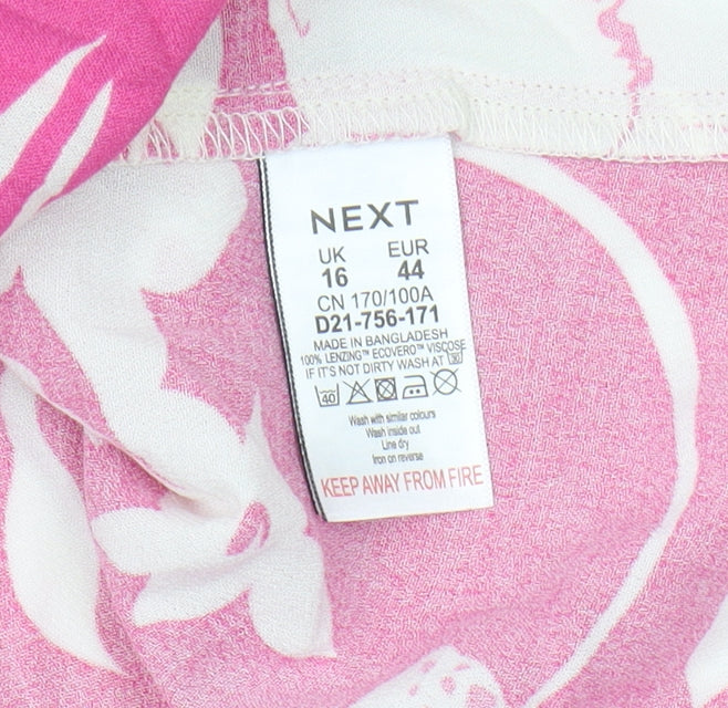 Next Women's Pink Floral Slip Dress, Size 16, Summer Viscose