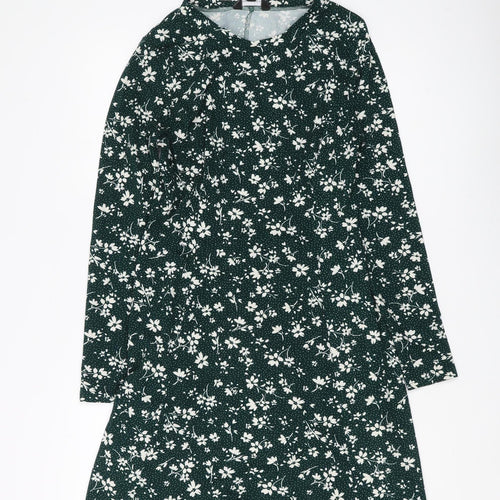 New Look Women's Green Floral A-Line Dress UK 10