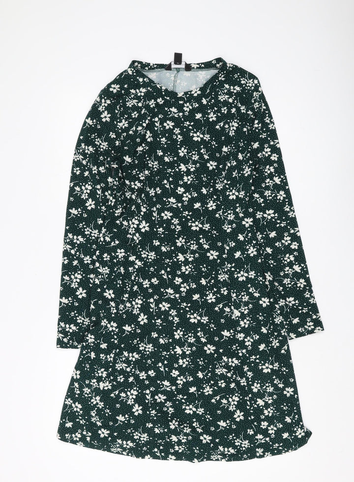 New Look Women's Green Floral A-Line Dress UK 10