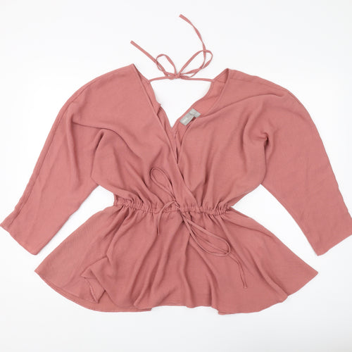 ASOS Women's Pink Wrap Blouse, Size 8, 3/4 Sleeve