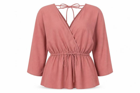 Front view of ASOS Women's Pink Wrap Blouse, size 8, 3/4 Sleeve