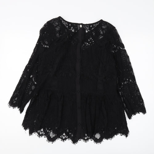 River Island Black Lace Tunic Blouse, Women, Size 14