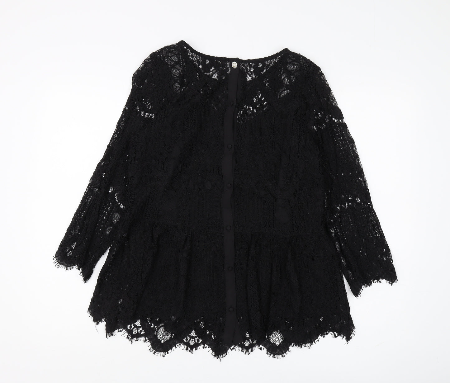 River Island Black Lace Tunic Blouse, Women, Size 14