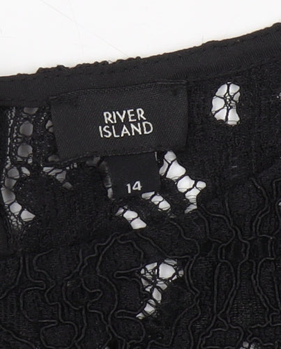 River Island Black Lace Tunic Blouse, Women, Size 14