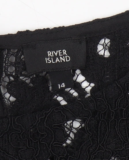 River Island Black Lace Tunic Blouse, Women, Size 14