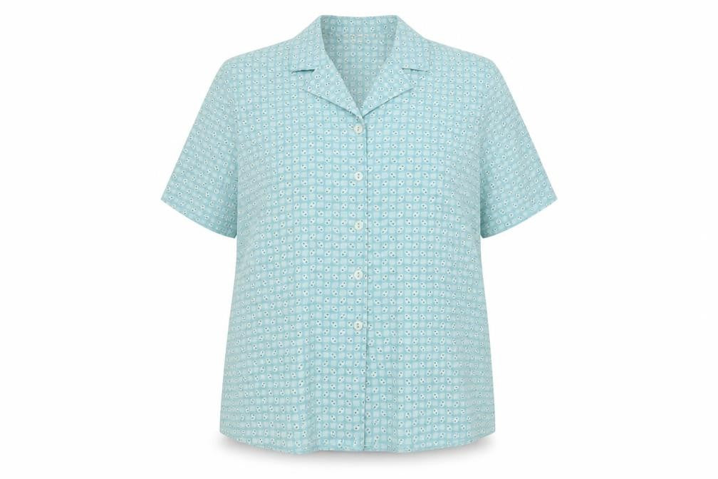 Front view of Bonmarché Women's Blue Geometric Blouse, size 18