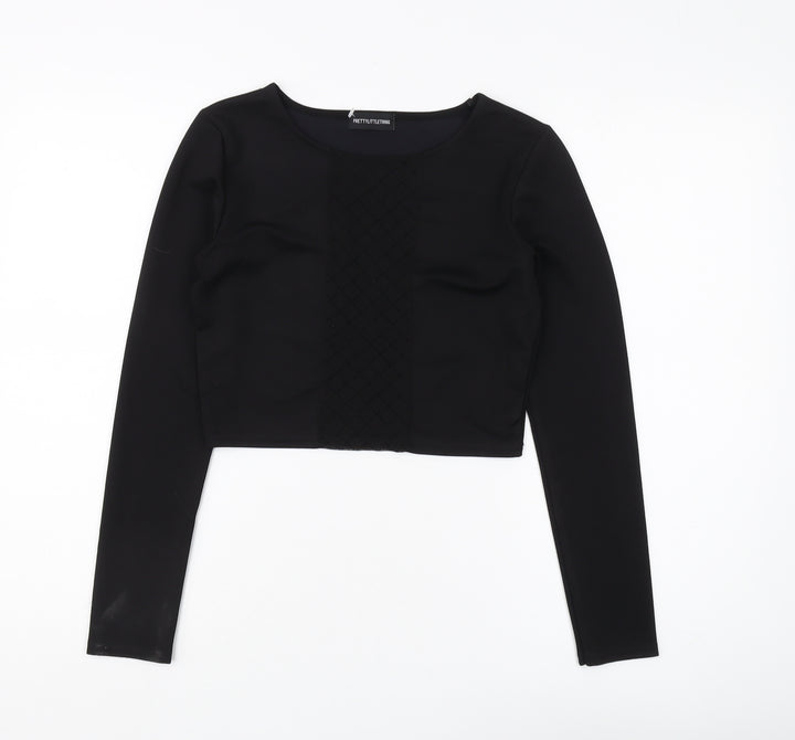 PrettyLittleThing Women's Black Cropped Top Size 10