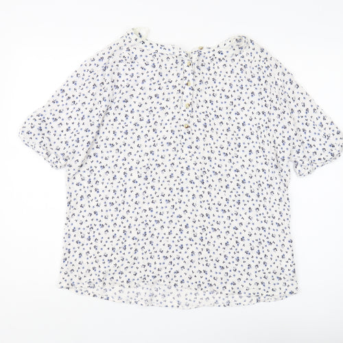 Principles Women's White Blue Floral Blouse Size 14