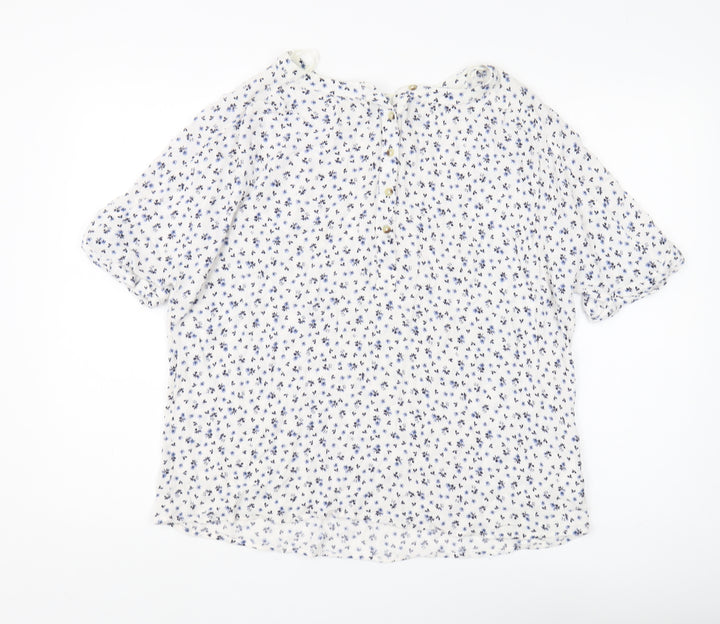 Principles Women's White Blue Floral Blouse Size 14
