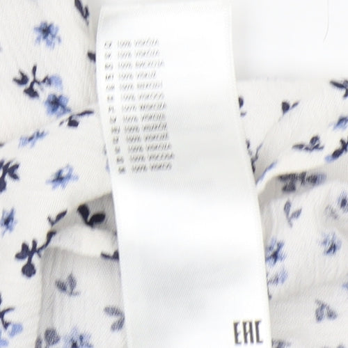 Principles Women's White Blue Floral Blouse Size 14
