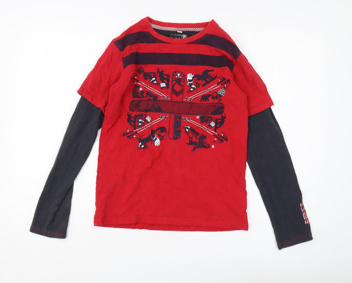 Fat Face Boys Red Graphic Long Sleeve Top 12-13 Years