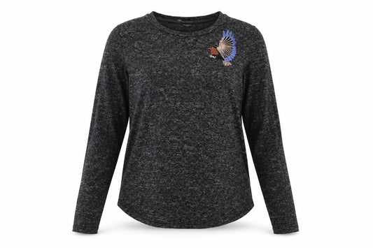 Front view of Nocozo Women's Black Long Sleeve Basic T-Shirt, size 12