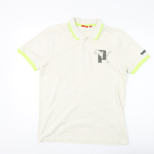 Puma Men's Beige Polo Shirt Size 19 with Logo Accent