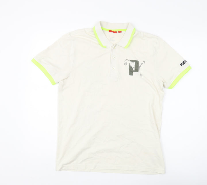 Puma Men's Beige Polo Shirt Size 19 with Logo Accent