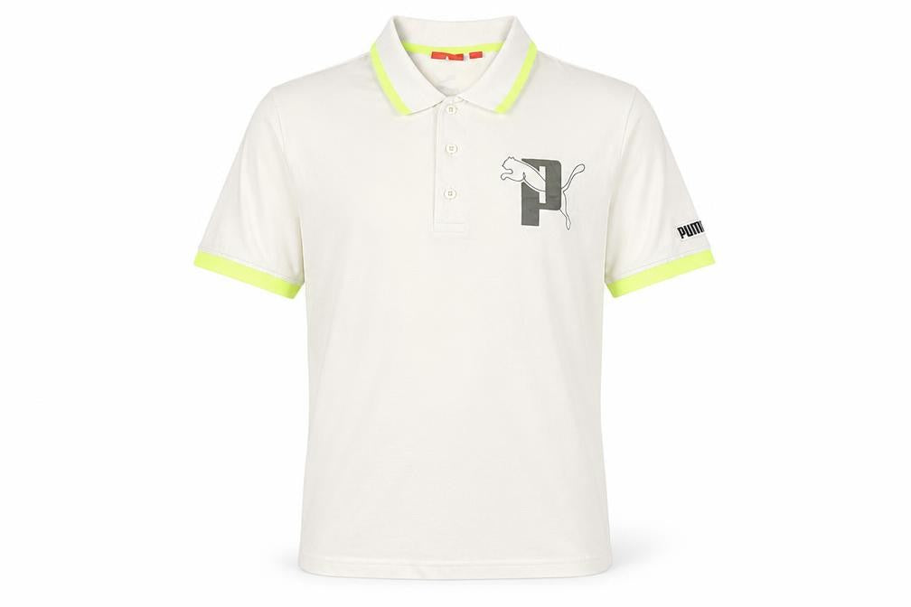 Front view of Puma Men's Beige Polo Shirt, size 19, with Logo Accent