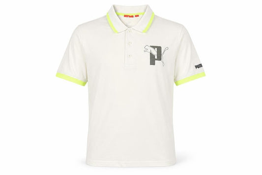 Front view of Puma Men's Beige Polo Shirt, size 19, with Logo Accent