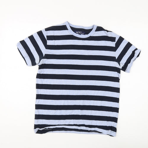 Ben Sherman Unisex Blue Striped T-Shirt S, Crew Neck