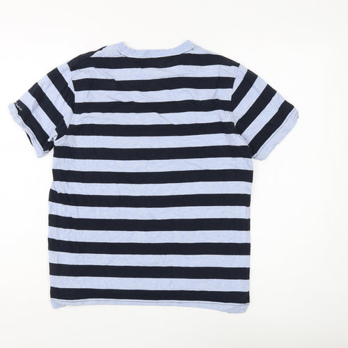 Ben Sherman Unisex Blue Striped T-Shirt S, Crew Neck