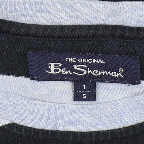 Ben Sherman Unisex Blue Striped T-Shirt S, Crew Neck