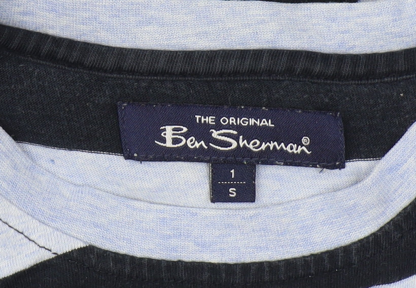 Ben Sherman Unisex Blue Striped T-Shirt S, Crew Neck