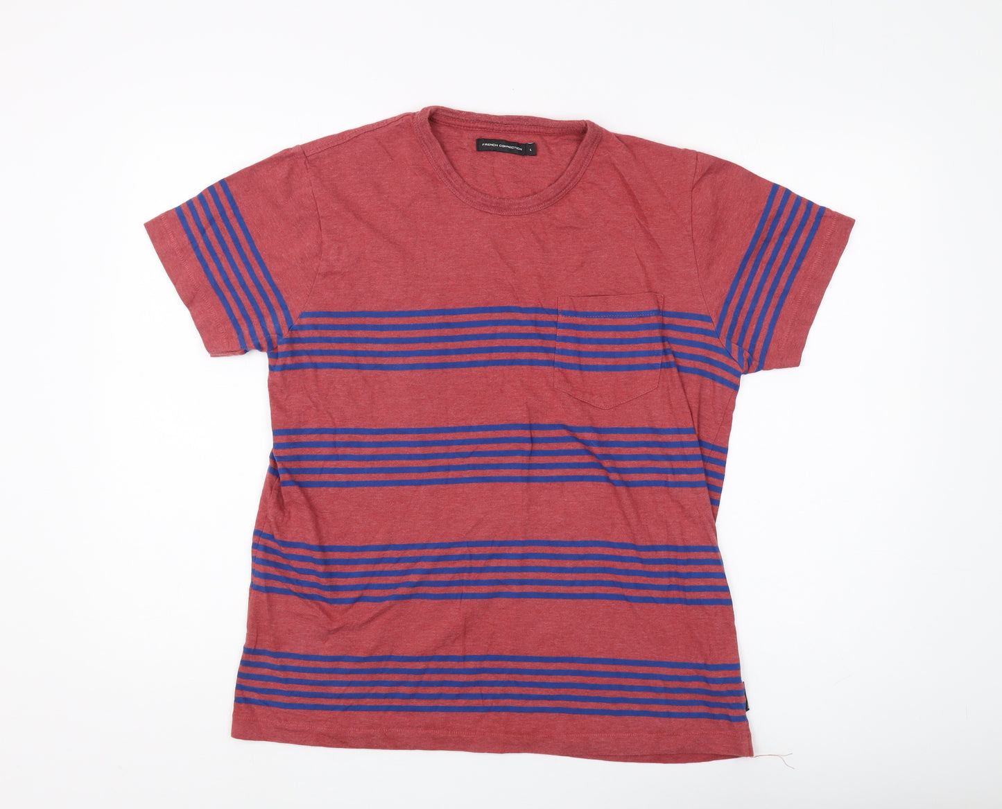 French Connection Men's Red Striped T-Shirt, L