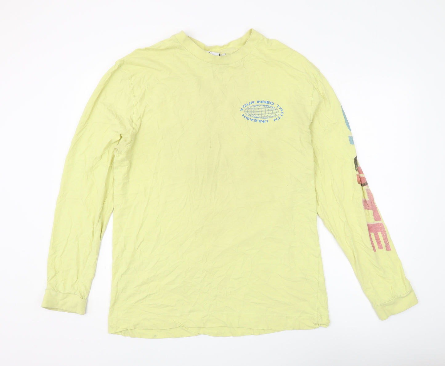 Collusion Yellow Graphic Long Sleeve T-Shirt, Size L