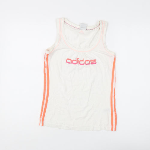 Adidas Women's White Tank Top Size 12 Sleeveless Scoop Neck