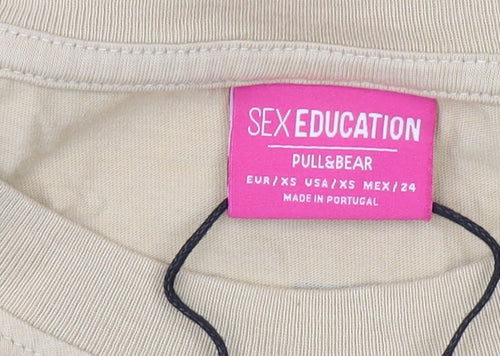 Pull&Bear Beige T-Shirt XS Women's Casual Style