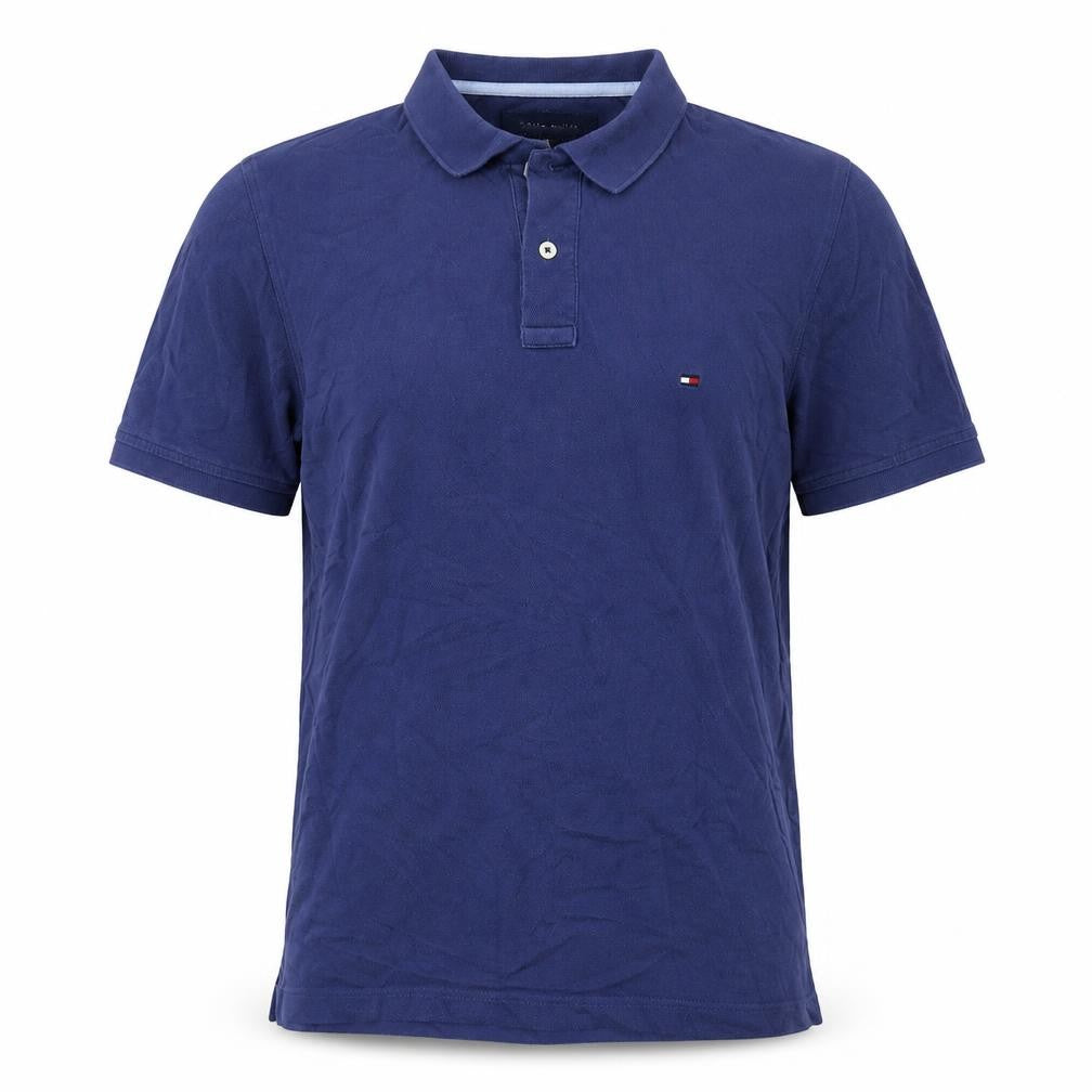 Front view of Tommy Hilfiger Men's Blue Slim Fit Polo, Medium