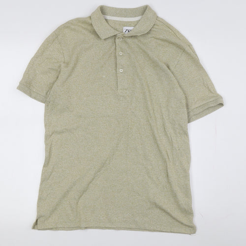 Zara Men's Beige M Polo Shirt, Short Sleeve, Cotton Blend