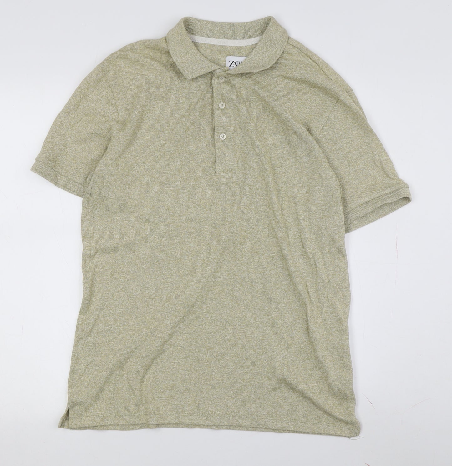 Zara Men's Beige M Polo Shirt, Short Sleeve, Cotton Blend