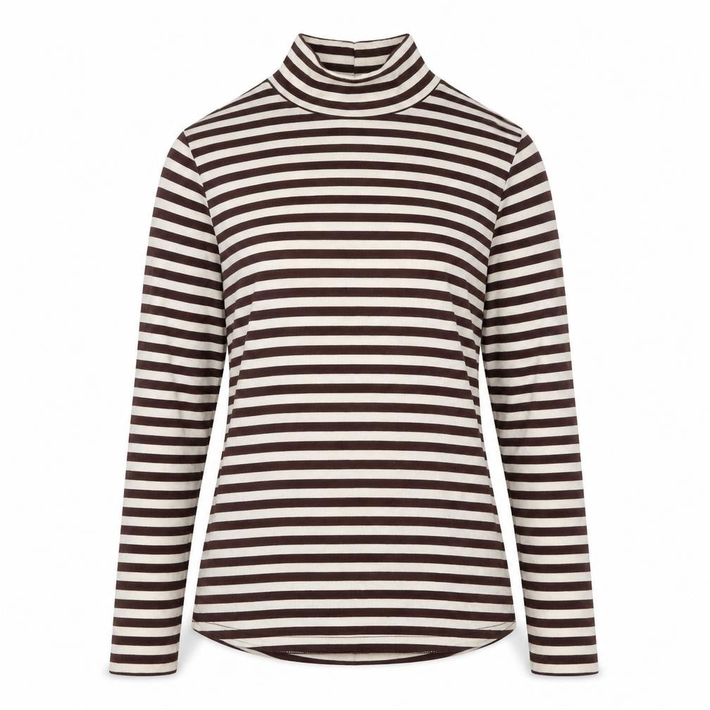 Paris Atelier Women's Brown Striped Roll Neck T-Shirt