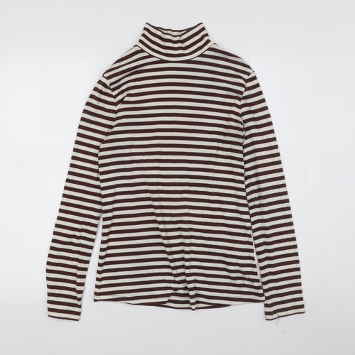 Paris Atelier Women's Brown Striped Roll Neck T-Shirt