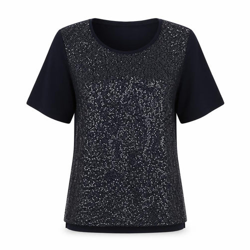 Canda Women's Black Sequin T-Shirt, Size S, Casual Wear