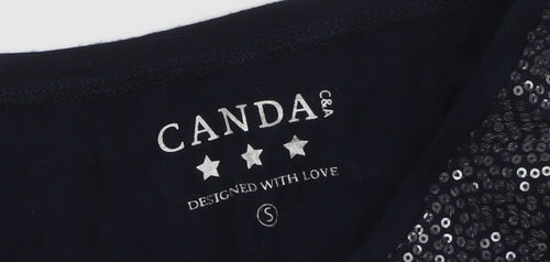 Canda Women's Black Sequin T-Shirt, Size S, Casual Wear
