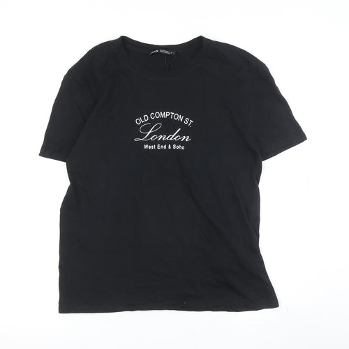 ZARA Women's Black Crew Neck T-Shirt, Small