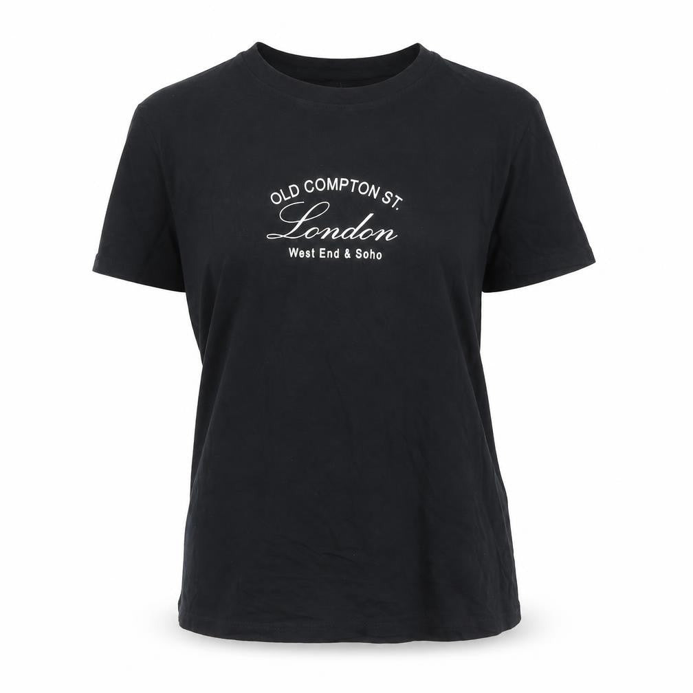Front view of Zara Women's Black Crew Neck T-Shirt, Small