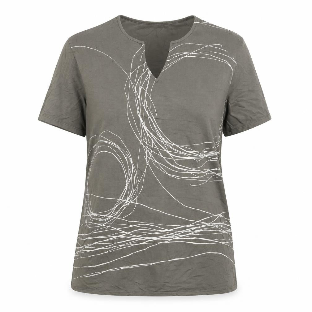 Front view of Dorpna Women's Brown V-Neck T-Shirt Small