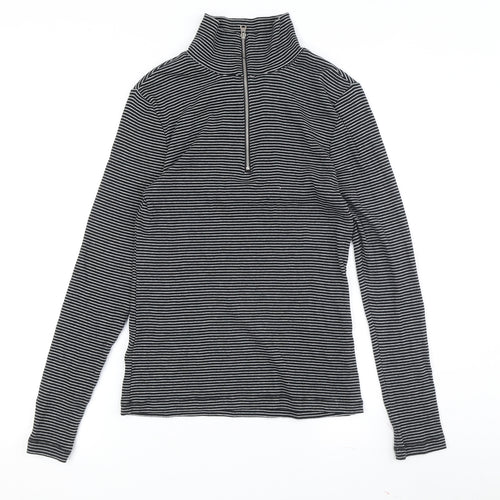 Marks and Spencer Women's Black Striped Zip High Neck Top