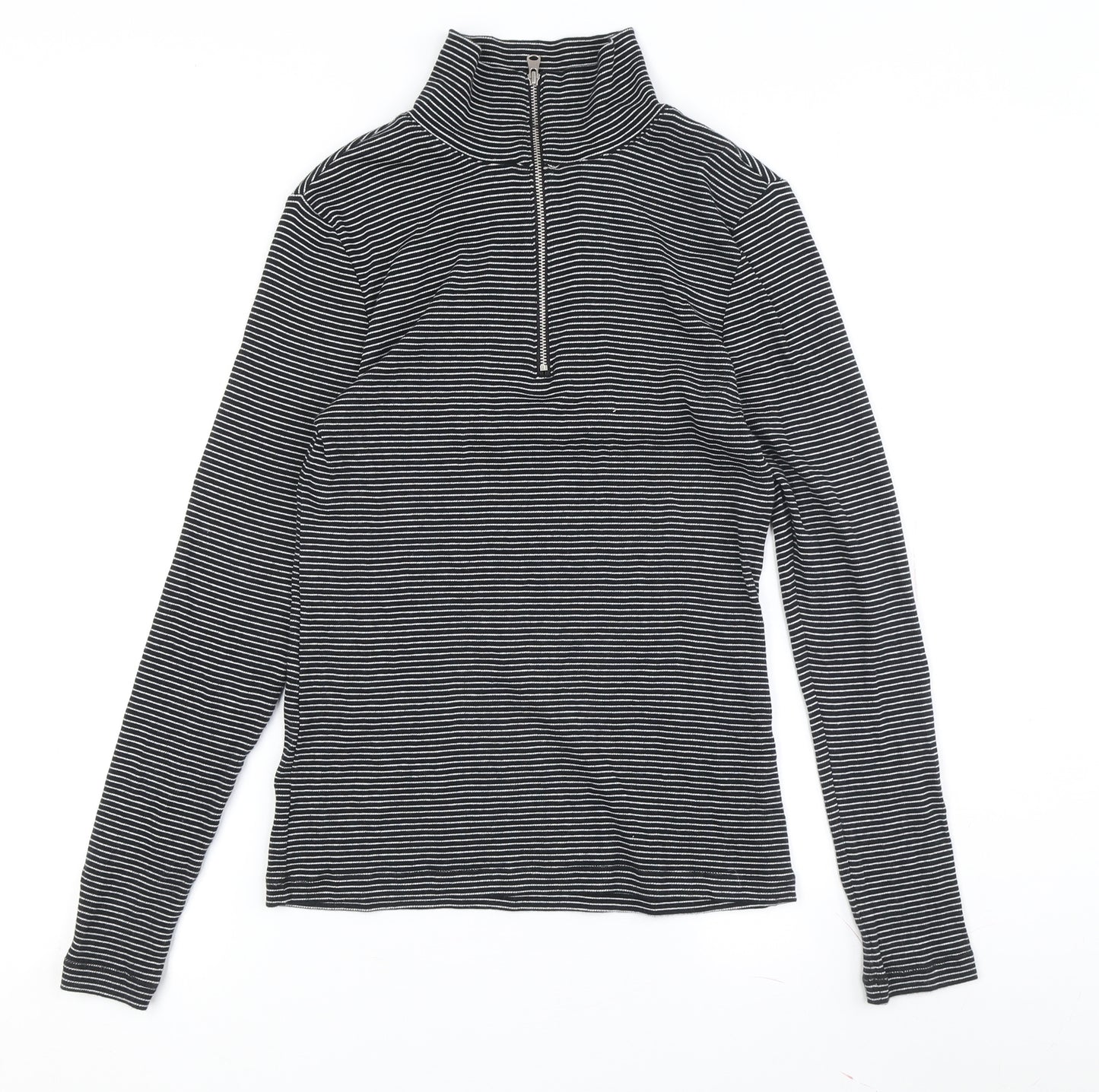 Marks and Spencer Women's Black Striped Zip High Neck Top