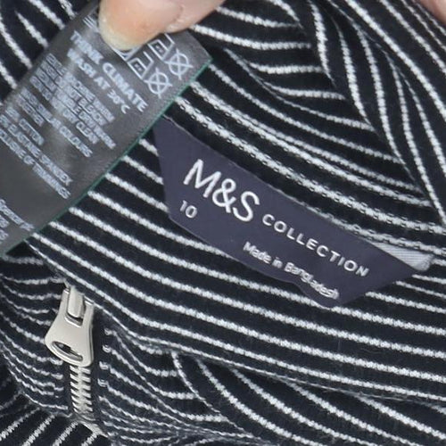 Marks and Spencer Women's Black Striped Zip High Neck Top