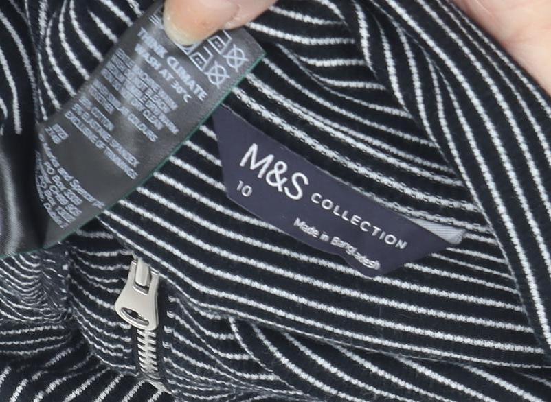 Marks and Spencer Women's Black Striped Zip High Neck Top