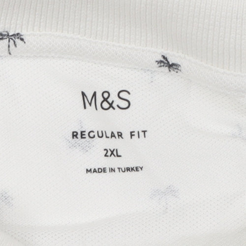 Marks and Spencer Men's White Polo 2XL Regular Fit