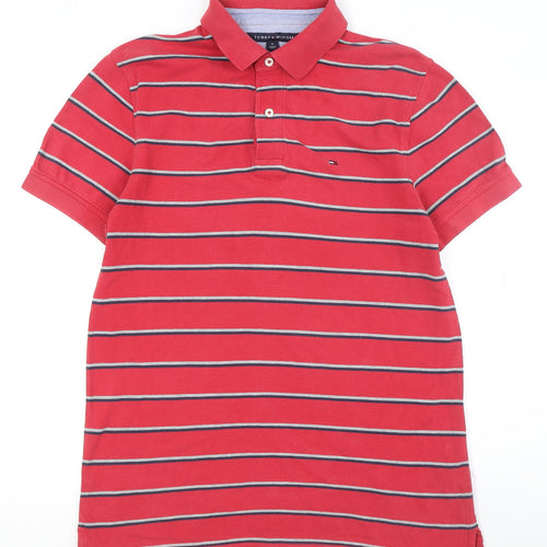 Tommy Hilfiger Men's Red Polo - Striped Short Sleeve M