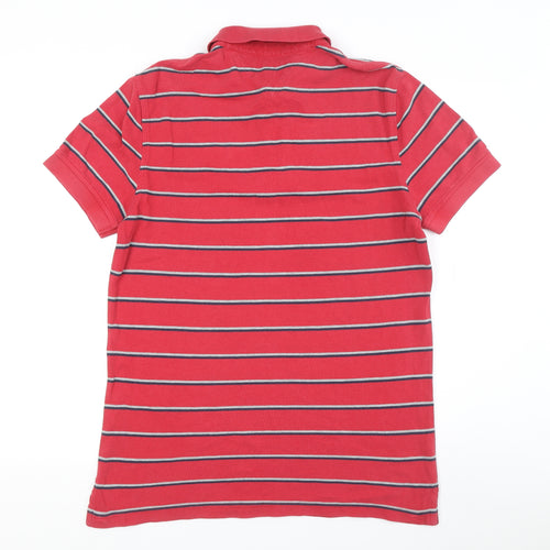 Tommy Hilfiger Men's Red Polo - Striped Short Sleeve M